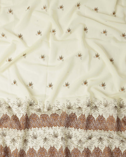 Cream Floral Premium Pure Swiss 100% Cotton Voile Embroidered Traditional Sudanese Thobe 4.5 Mtrs 140cm Swiss Quality - D30294