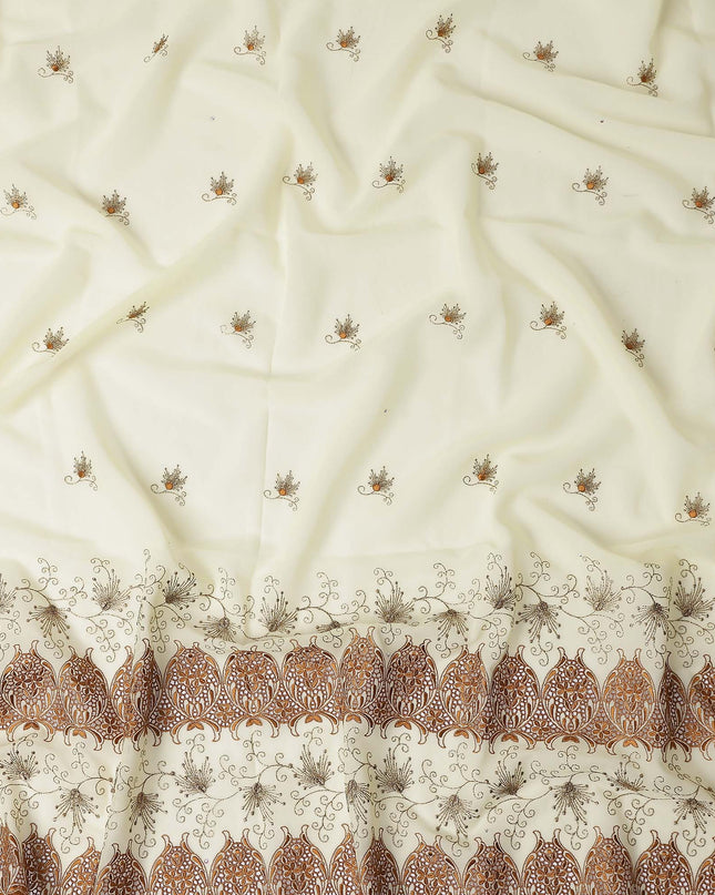 Cream Floral Premium Pure Swiss 100% Cotton Voile Embroidered Traditional Sudanese Thobe 4.5 Mtrs 140cm Swiss Quality - D30294