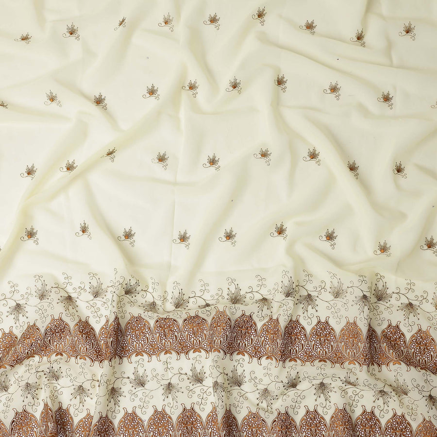 Cream Floral Premium Pure Swiss 100% Cotton Voile Embroidered Traditional Sudanese Thobe 4.5 Mtrs 140cm Swiss Quality - D30294