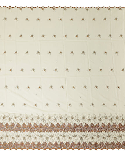 Cream Floral Premium Pure Swiss 100% Cotton Voile Embroidered Traditional Sudanese Thobe 4.5 Mtrs 140cm Swiss Quality - D30294