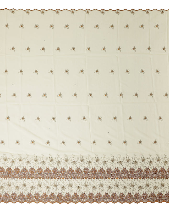Cream Floral Premium Pure Swiss 100% Cotton Voile Embroidered Traditional Sudanese Thobe 4.5 Mtrs 140cm Swiss Quality - D30294