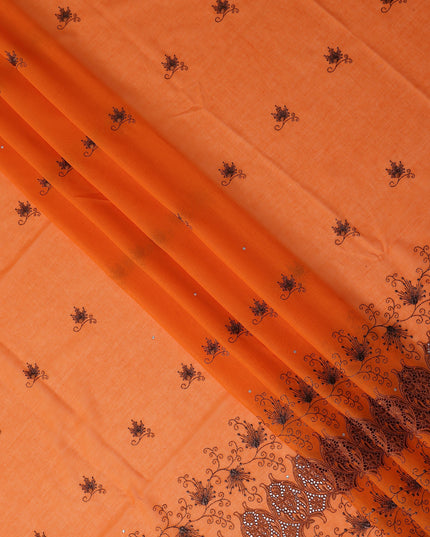 Orange Floral Premium Pure Swiss 100% Cotton Voile Embroidered Traditional Sudanese Thobe 4.5 Mtrs 140cm Swiss Quality - D30297