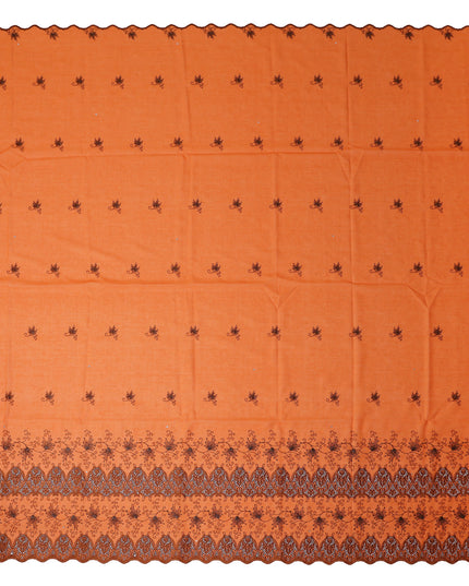 Orange Floral Premium Pure Swiss 100% Cotton Voile Embroidered Traditional Sudanese Thobe 4.5 Mtrs 140cm Swiss Quality - D30297