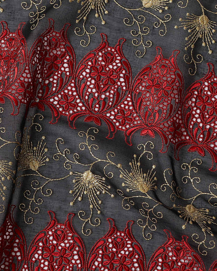 Black Floral Premium Pure Swiss 100% Cotton Voile Embroidered Traditional Sudanese Thobe 4.5 Mtrs 140cm Swiss Quality - D30298