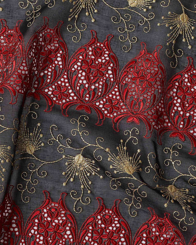 Black Floral Premium Pure Swiss 100% Cotton Voile Embroidered Traditional Sudanese Thobe 4.5 Mtrs 140cm Swiss Quality - D30298