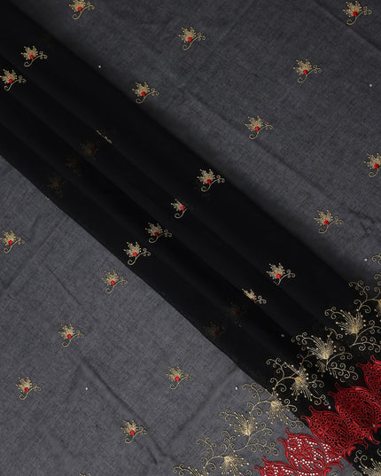 Black Floral Premium Pure Swiss 100% Cotton Voile Embroidered Traditional Sudanese Thobe 4.5 Mtrs 140cm Swiss Quality - D30298