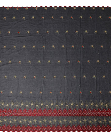 Black Floral Premium Pure Swiss 100% Cotton Voile Embroidered Traditional Sudanese Thobe 4.5 Mtrs 140cm Swiss Quality - D30298