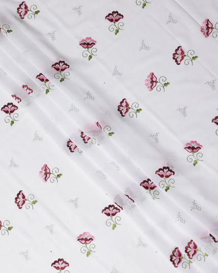 White Floral Swiss Cotton Voile Sudanese Thobe