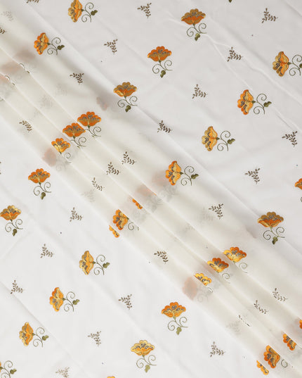 White Floral Swiss Cotton Voile Sudanese Thobe