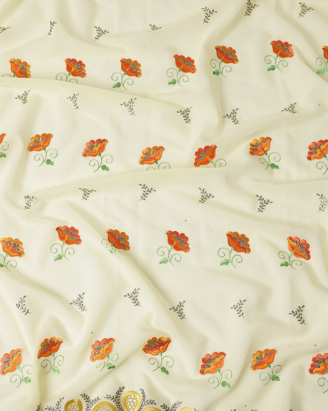 Cream Floral Swiss Cotton Voile Sudanese Thobe