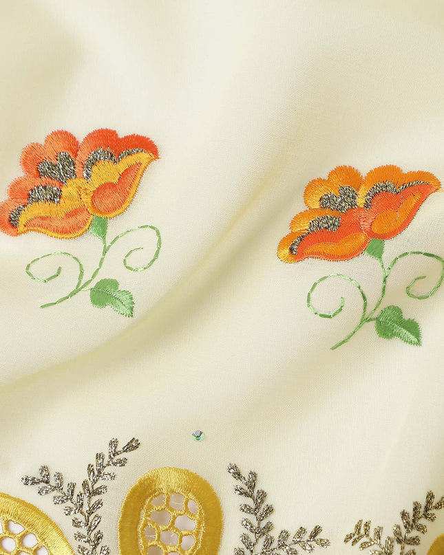 Cream Floral Swiss Cotton Voile Sudanese Thobe