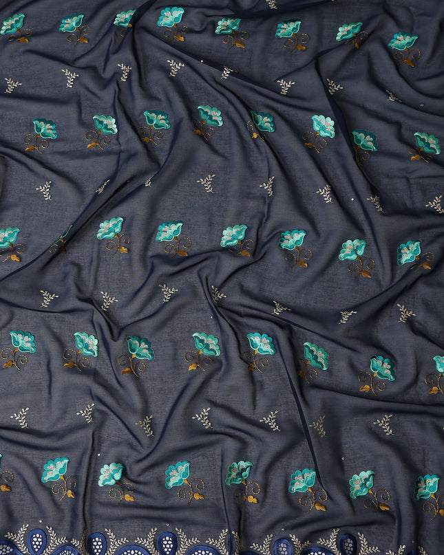 Blue Floral Swiss Cotton Voile Sudanese Thobe
