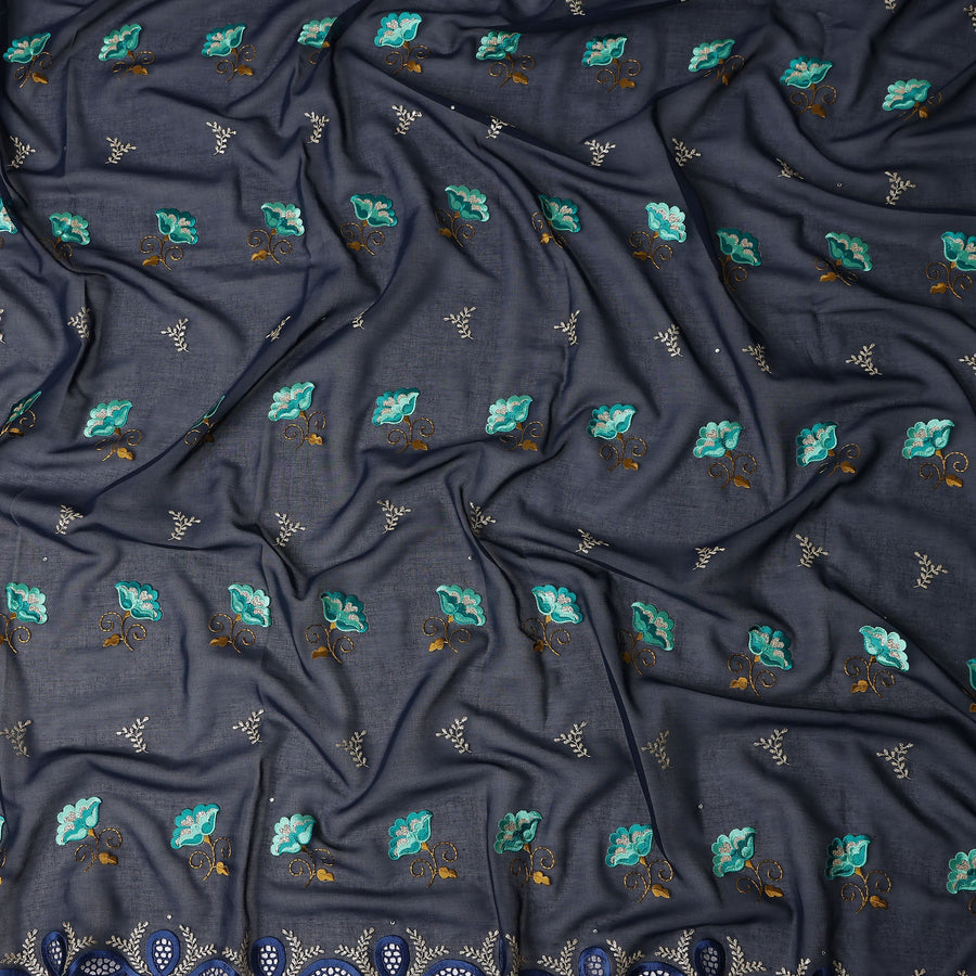 Blue Floral Swiss Cotton Voile Sudanese Thobe
