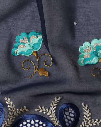 Blue Floral Swiss Cotton Voile Sudanese Thobe