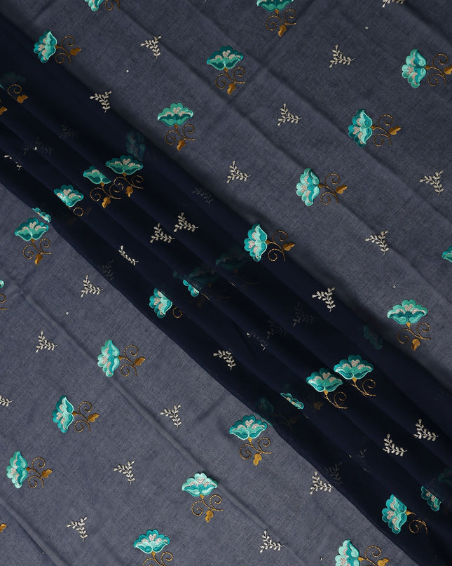Blue Floral Swiss Cotton Voile Sudanese Thobe