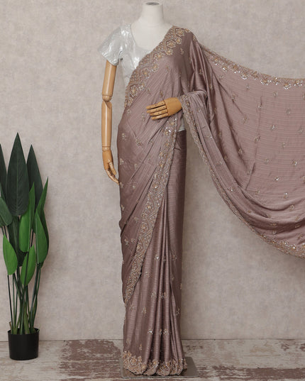 Mauve Taupe Brown Georgette Saree 110cm