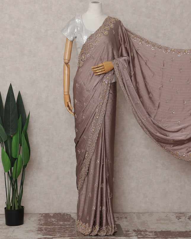 Mauve Taupe Brown Georgette Saree 110cm