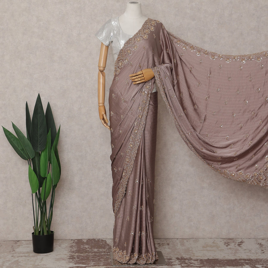 Mauve Taupe Brown Georgette Saree 110cm