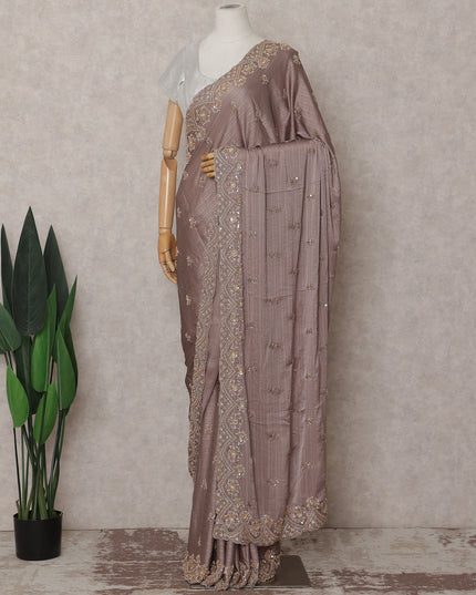 Mauve Taupe Brown Georgette Saree 110cm