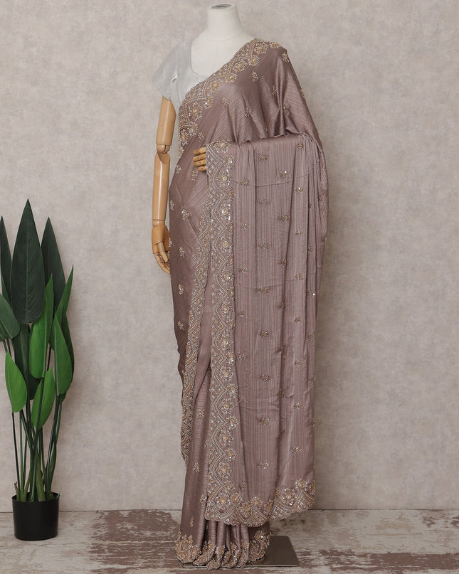 Mauve Taupe Brown Georgette Saree 110cm