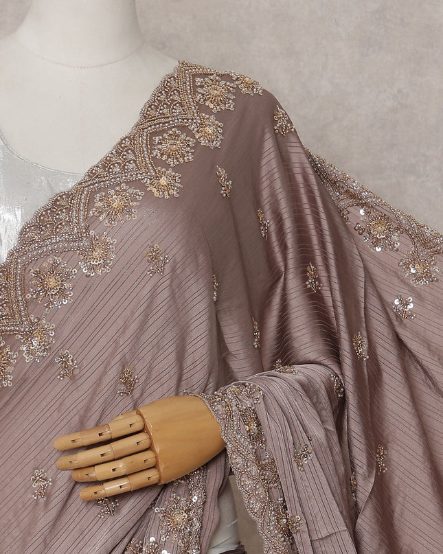 Mauve Taupe Brown Georgette Saree 110cm