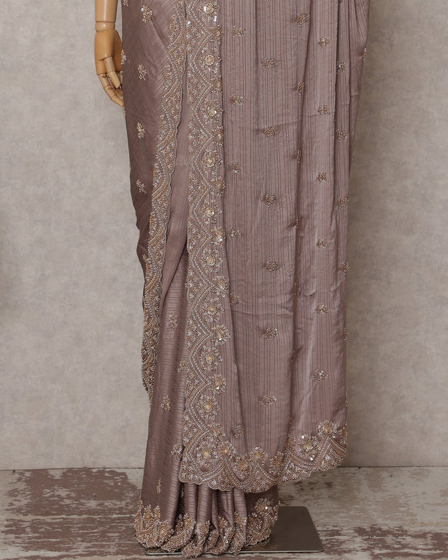 Mauve Taupe Brown Georgette Saree 110cm