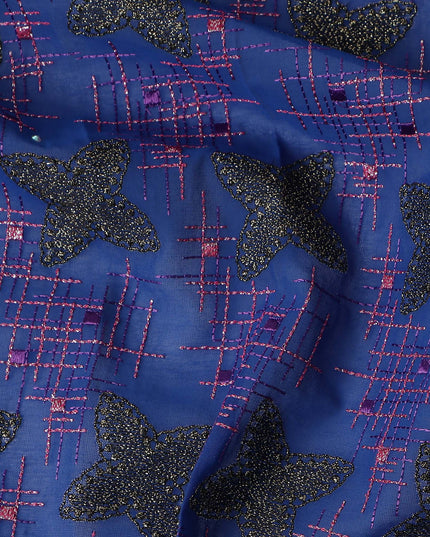 Blue Checkered Swiss Cotton Voile Sudanese Thobe