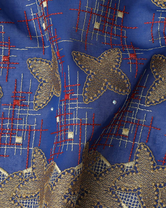 Blue Checkered Swiss Cotton Voile Sudanese Thobe