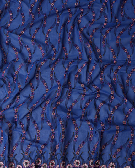 Royal Blue Embroidered Floral Swiss Cotton Voile 140cm