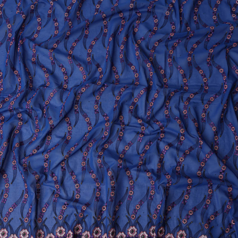 Royal Blue Embroidered Floral Swiss Cotton Voile 140cm