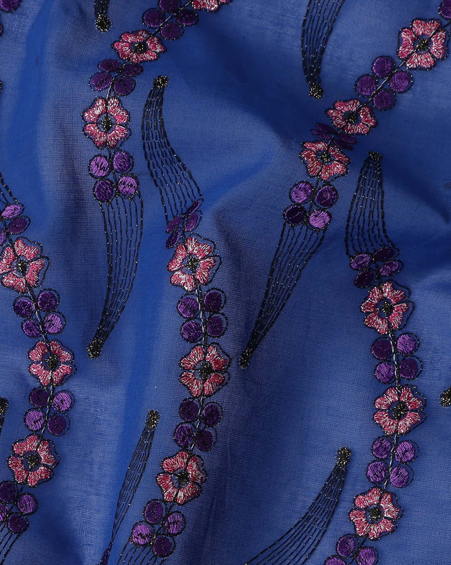 Royal Blue Embroidered Floral Swiss Cotton Voile 140cm