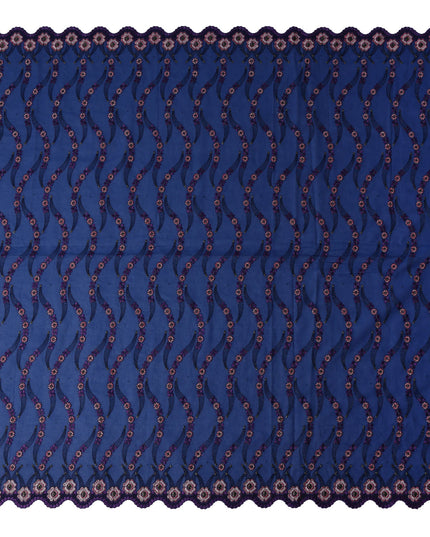 Royal Blue Embroidered Floral Swiss Cotton Voile 140cm