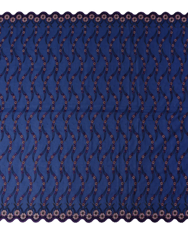 Royal Blue Embroidered Floral Swiss Cotton Voile 140cm