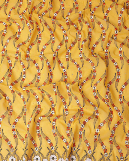 Golden Yellow Embroidered Floral Swiss Cotton Voile 140cm