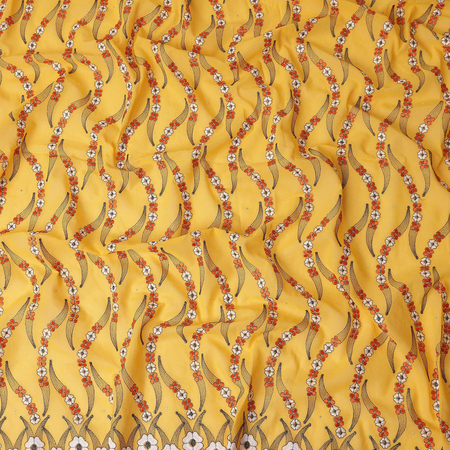 Golden Yellow Embroidered Floral Swiss Cotton Voile 140cm