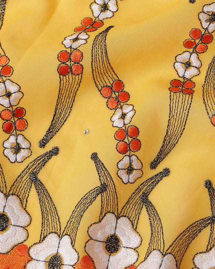 Golden Yellow Embroidered Floral Swiss Cotton Voile 140cm