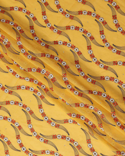 Golden Yellow Embroidered Floral Swiss Cotton Voile 140cm