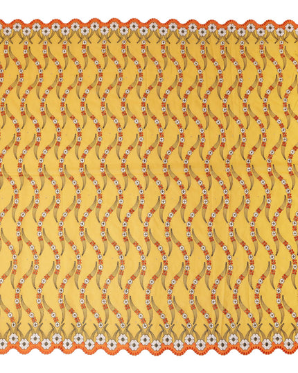 Golden Yellow Embroidered Floral Swiss Cotton Voile 140cm