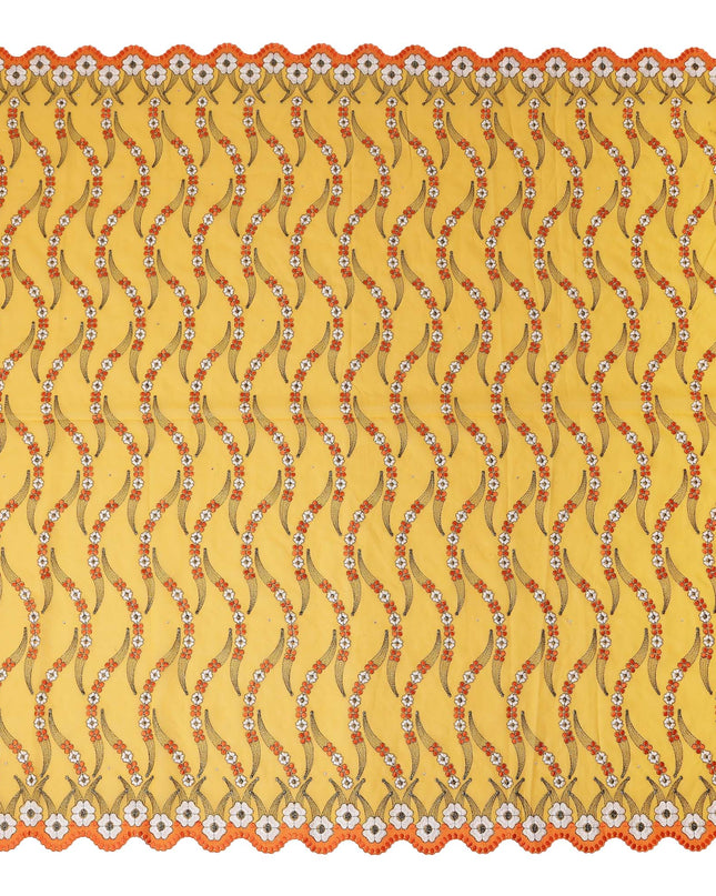 Golden Yellow Embroidered Floral Swiss Cotton Voile 140cm