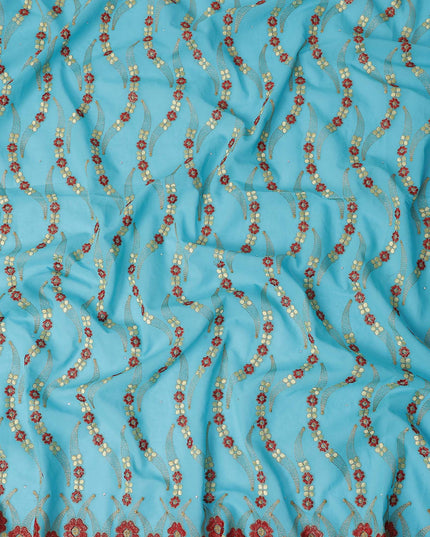 Turquoise Teal Embroidered Floral Swiss Cotton Voile 140cm