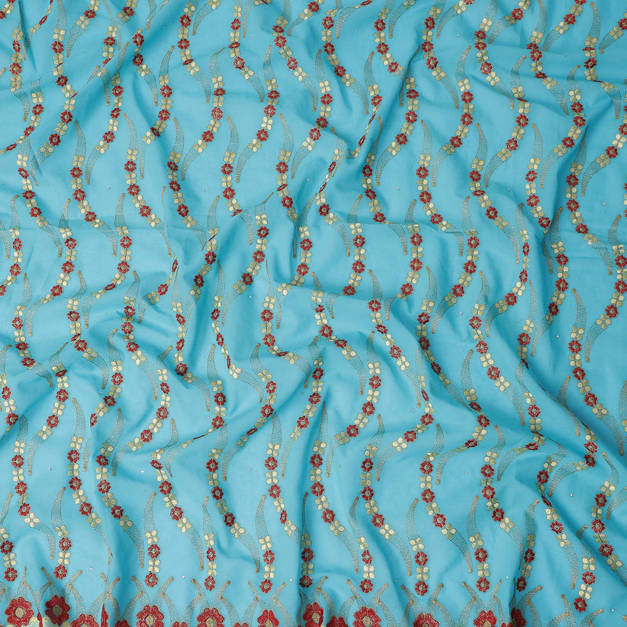 Turquoise Teal Embroidered Floral Swiss Cotton Voile 140cm