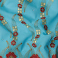 Turquoise Teal Embroidered Floral Swiss Cotton Voile 140cm