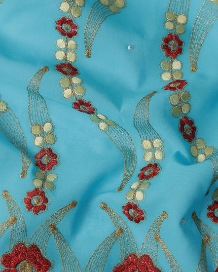 Turquoise Teal Embroidered Floral Swiss Cotton Voile 140cm