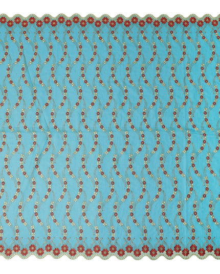 Turquoise Teal Embroidered Floral Swiss Cotton Voile 140cm