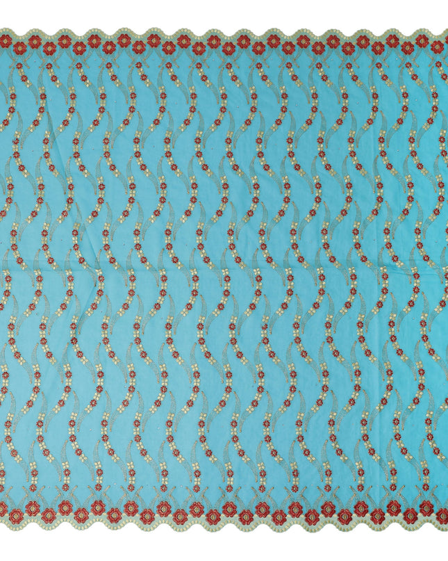 Turquoise Teal Embroidered Floral Swiss Cotton Voile 140cm