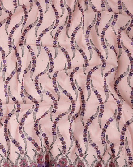 Blush Pink Embroidered Floral Swiss Cotton Voile 140cm