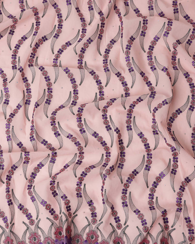 Blush Pink Embroidered Floral Swiss Cotton Voile 140cm