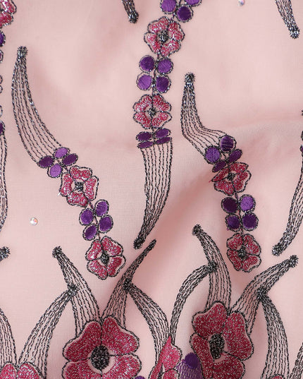Blush Pink Embroidered Floral Swiss Cotton Voile 140cm