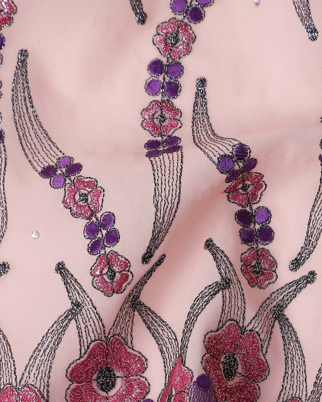 Blush Pink Embroidered Floral Swiss Cotton Voile 140cm