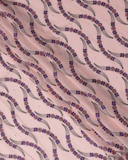Blush Pink Embroidered Floral Swiss Cotton Voile 140cm